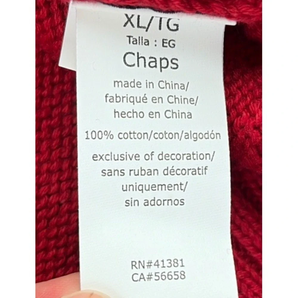 Chaps Men's XL 1/4 Zip Cotton Knit Cardigan Long Sleeve Moose Head Sweater Red